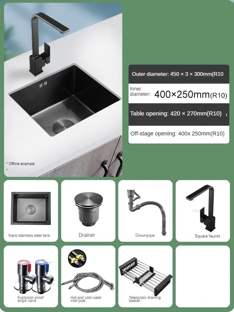 Household Black Sink for Kitchen Italian Metal Dry Handmade Kitchen Sinks Simple Small Light Luxury Kitchen Sinks for Bar