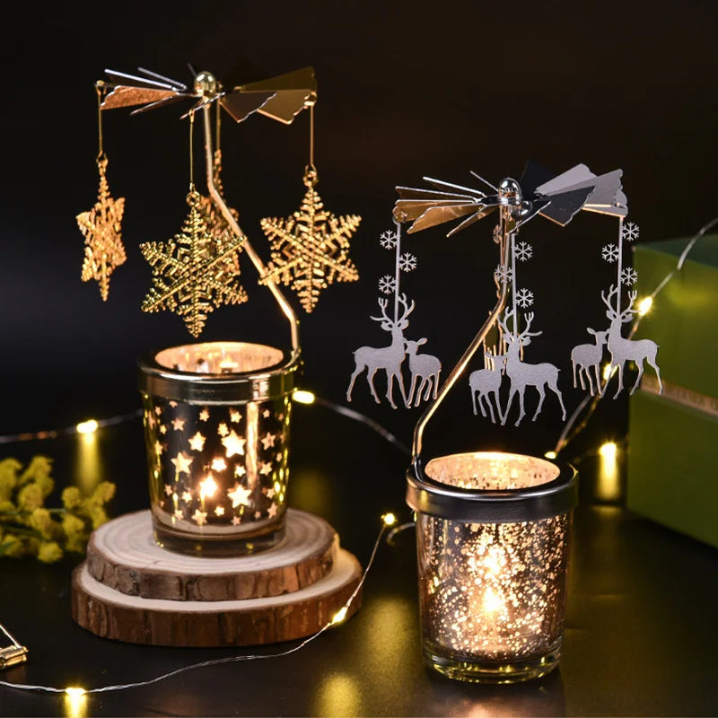 Rotating Candle Stick Holder Gold Candlestick Home Decoration Romantic Valentine's Gift Party Room Decor Carousel Candle Stand