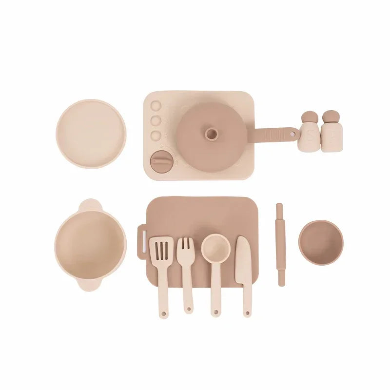 Food Grade Silicone Kitchen Toys Set for Kids Kitchen Accessories Pretend Play Cooking Toy BPA Free Children Educational Toys