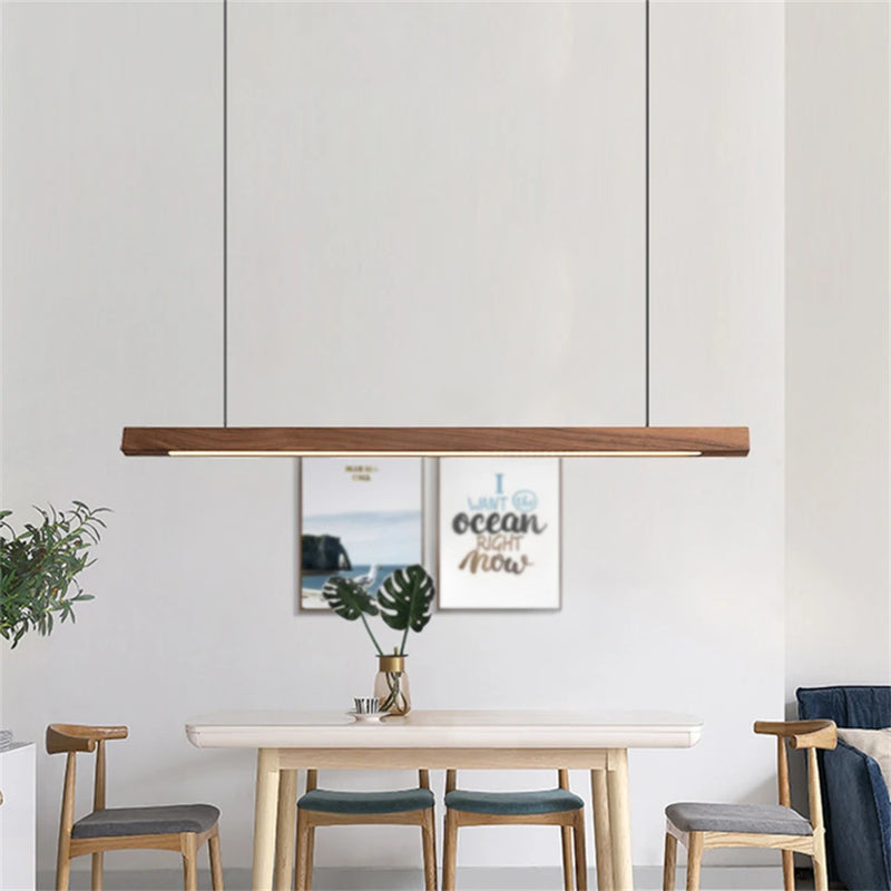 Wooden Pendant Lights Hanging Lamp Modern Table LED Long Linear Light Kitchen Island Lighting for Dining Living Room Office