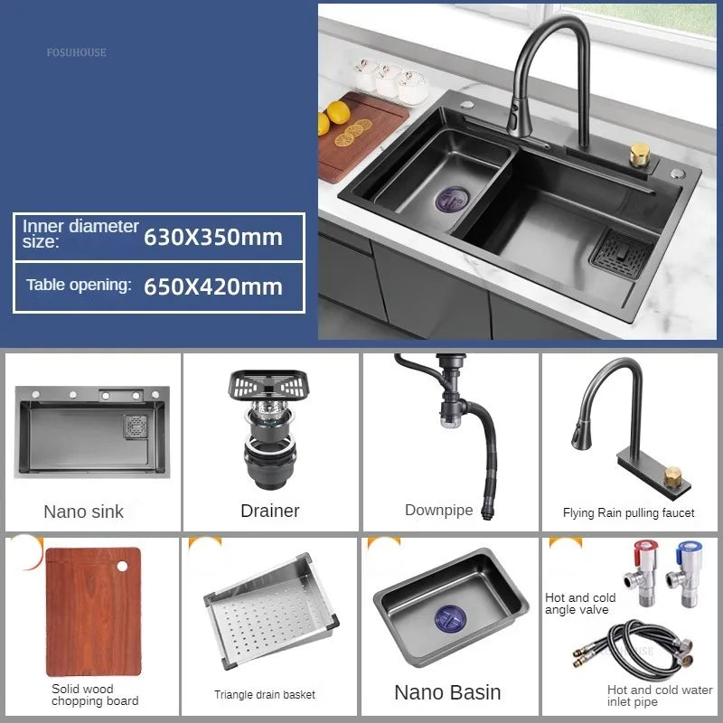 Nordic Metal Kitchen Sinks for Bar Counter Smart Digital Display with Cup Washer Sinks Light Luxury Design Sink for Dining Room