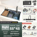 Stainless Steel Kitchen Sink with Trash Can Embossed Wash Basin with Waterfall Faucet Digital Display Large Single Solt