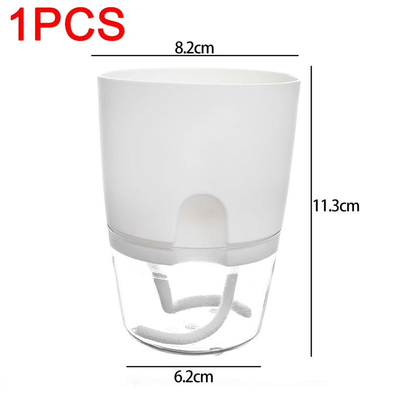 1/2pcs Self Watering Flower Pots Automatic Water-Absorbing Flowerpot Transparent Double Layer Plastic Planter Home Office Decor