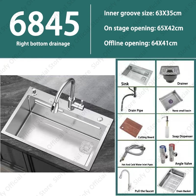 304 Stainless Steel Multifunctional Kitchen Sink Large Capacity Single Bowl Vegetable Workstation Wash/Cut/Drain in One Full Set
