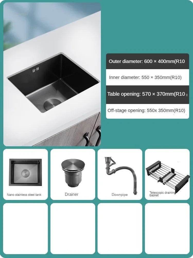 Household Black Sink for Kitchen Italian Metal Dry Handmade Kitchen Sinks Simple Small Light Luxury Kitchen Sinks for Bar