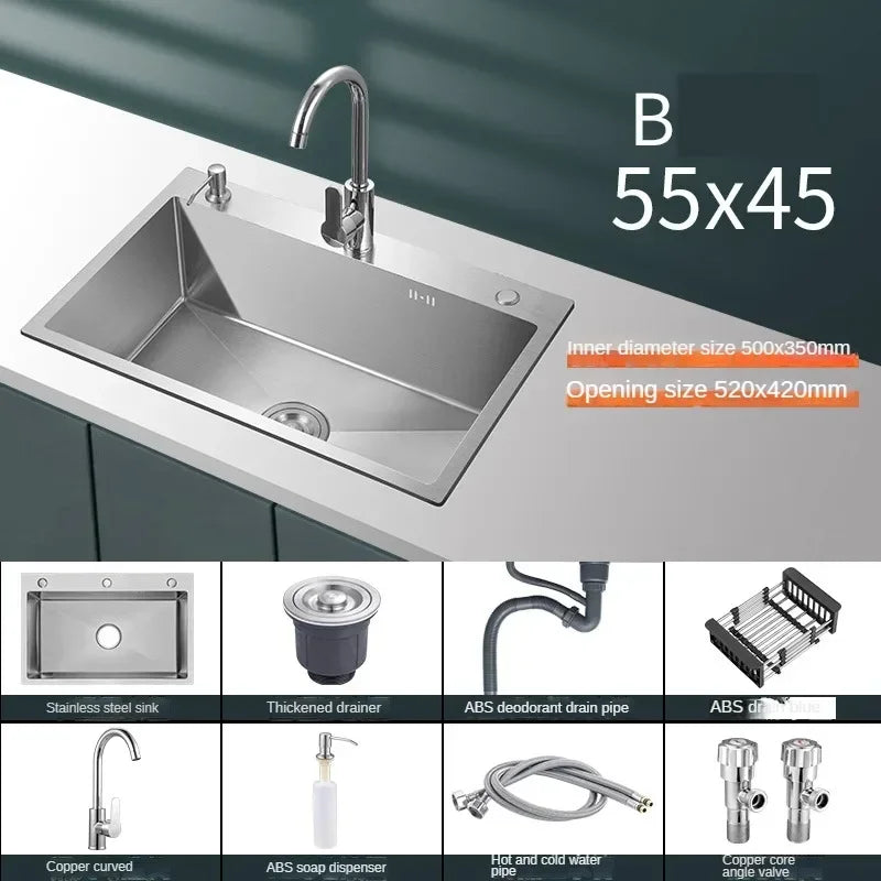 Stainless Steel Chinese Kitchen Sinks for Kitchen Sink Thickened Brushed Process Simple and Creative Kitchen Sink for Restaurant