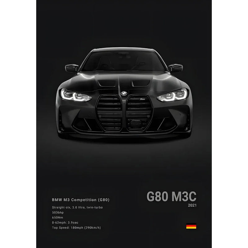 Luxury Black Classic latest sports car F80 M3 M4 M5 Z8 G80 B-BMW Cool Poster Home living room Wall Art Garage Room Decor