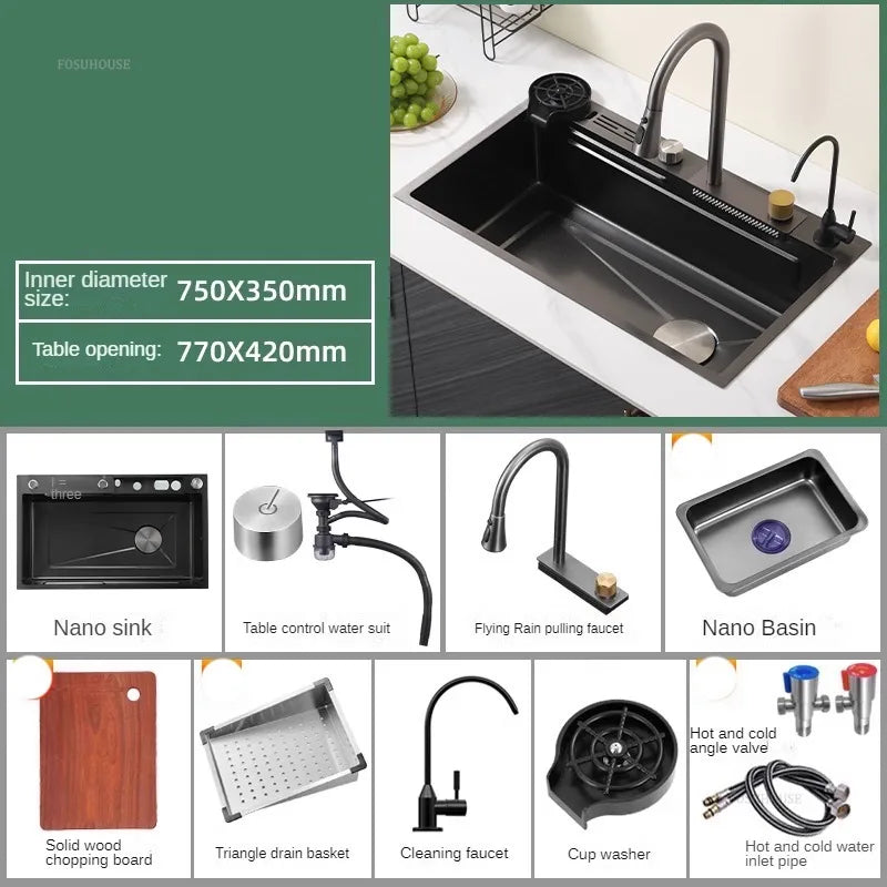 Nordic Metal Kitchen Sinks for Bar Counter Smart Digital Display with Cup Washer Sinks Light Luxury Design Sink for Dining Room