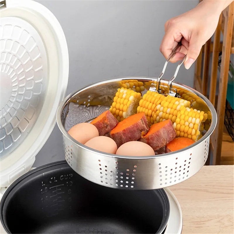 Thick 304 Stainless Steel Food Steamer with Double Handle Rice Cooker Dumplings Steaming Rack Grid Kitchen Cooking Utensils