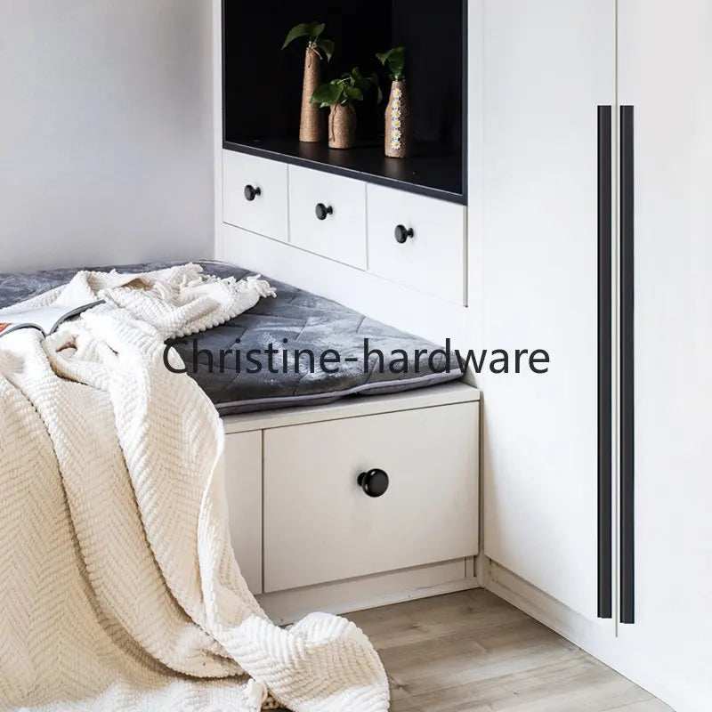 Fashion Black Hidden Cabinet Handles Aluminum Alloy Kitchen Handles Cupboard Pulls Drawer Knobs Furniture Room Door Hardware