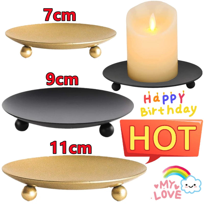 7/9/11cm Iron Plate Candle Holder Decorative Iron Pillar Candle Plate Pedestal Candle Stand for Wax Candles Spa Birthday Party