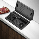 Kitchen Sink Small Single Slot Invisible Basin High Pressure Cup Washer Double Layer Drainage Cover Plate Lift Type Faucet