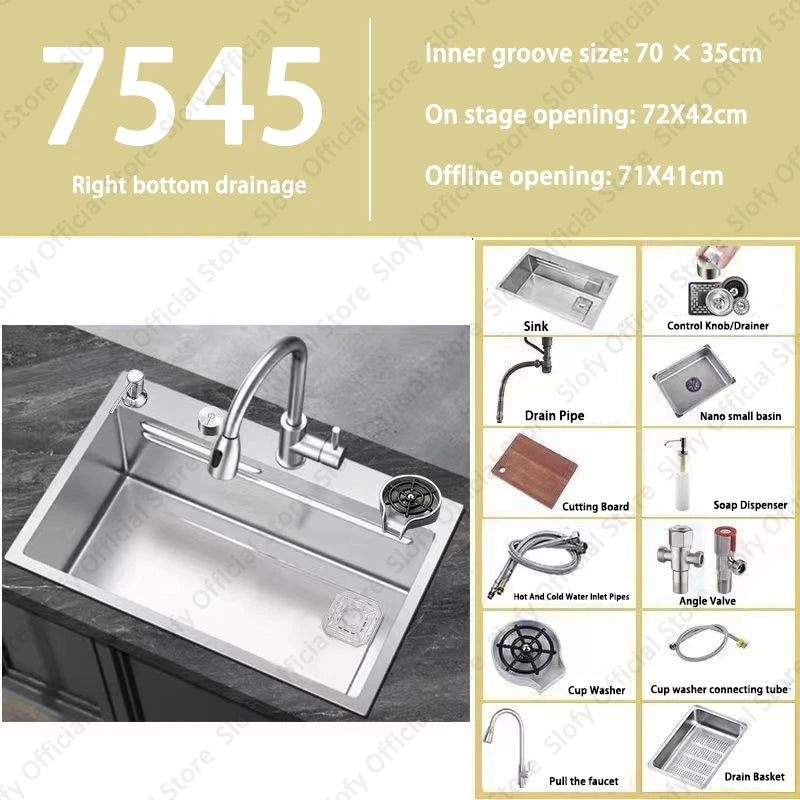 304 Stainless Steel Multifunctional Kitchen Sink Large Capacity Single Bowl Vegetable Workstation Wash/Cut/Drain in One Full Set
