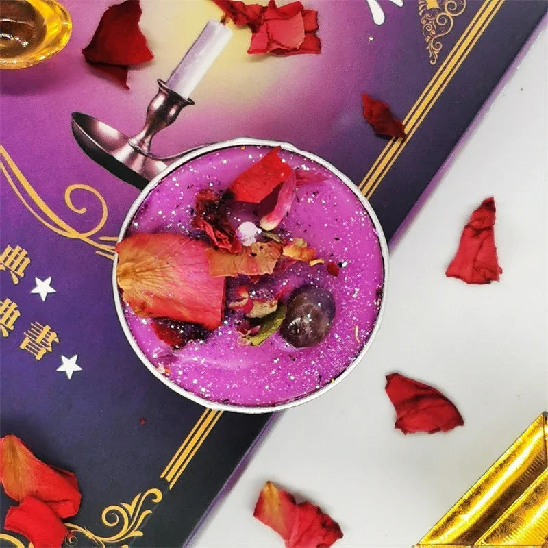 Guest Gift Candle Manifestation Herbal Intention Candle Unscented Spell Dried Flowers Candles with Crystal Tea Lights