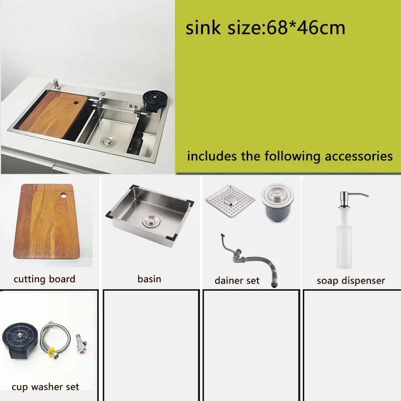 kitchen Sink 304 Stainless Steel sinks Above Counter Washing Basin with chopping board  cup washer multifunctional kitchen sink