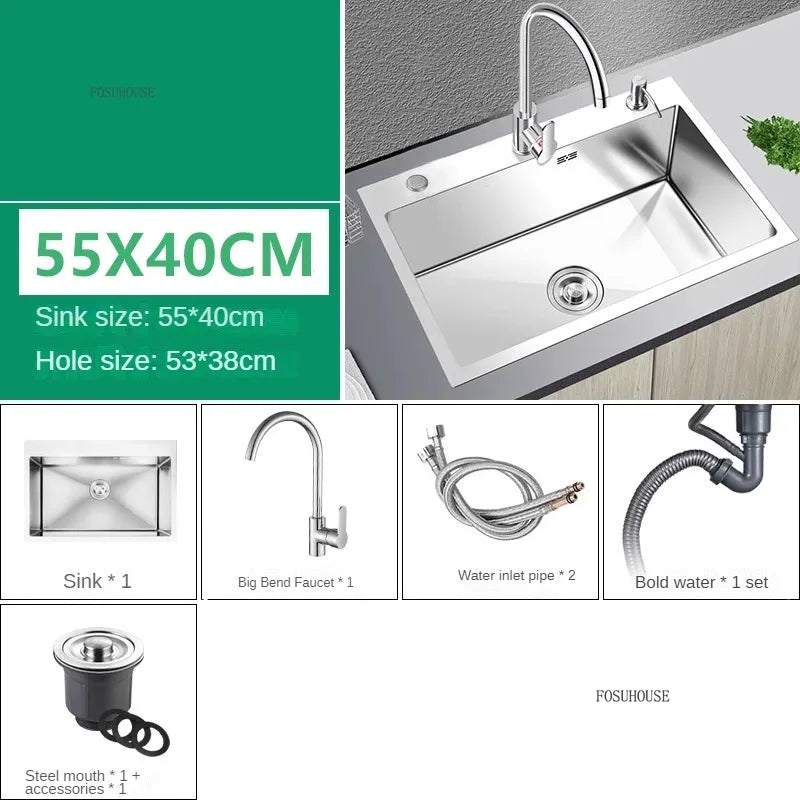 Modern Stainless Steel Kitchen Sinks for Restaurant Thickened Brushed Single-bowl Sink Minimalist Commercial Sinks for Kitchen