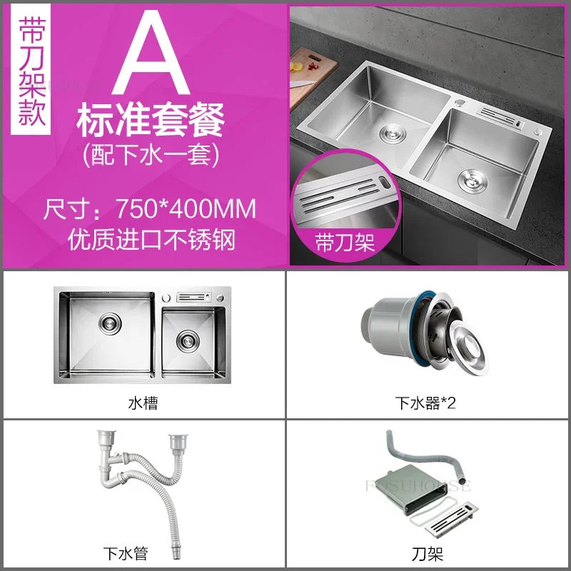 Thickened Kitchen Sinks Modern Stainless Steel Furniture Household Sink 304 Hand Double Trough Sinks Under Kitchen Sink