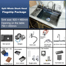 Stainless Steel Waterfall Kitchen Sink With Knife Holder Cup Wash Embossed Extra Large Single Sink Farmhouse Washbasin