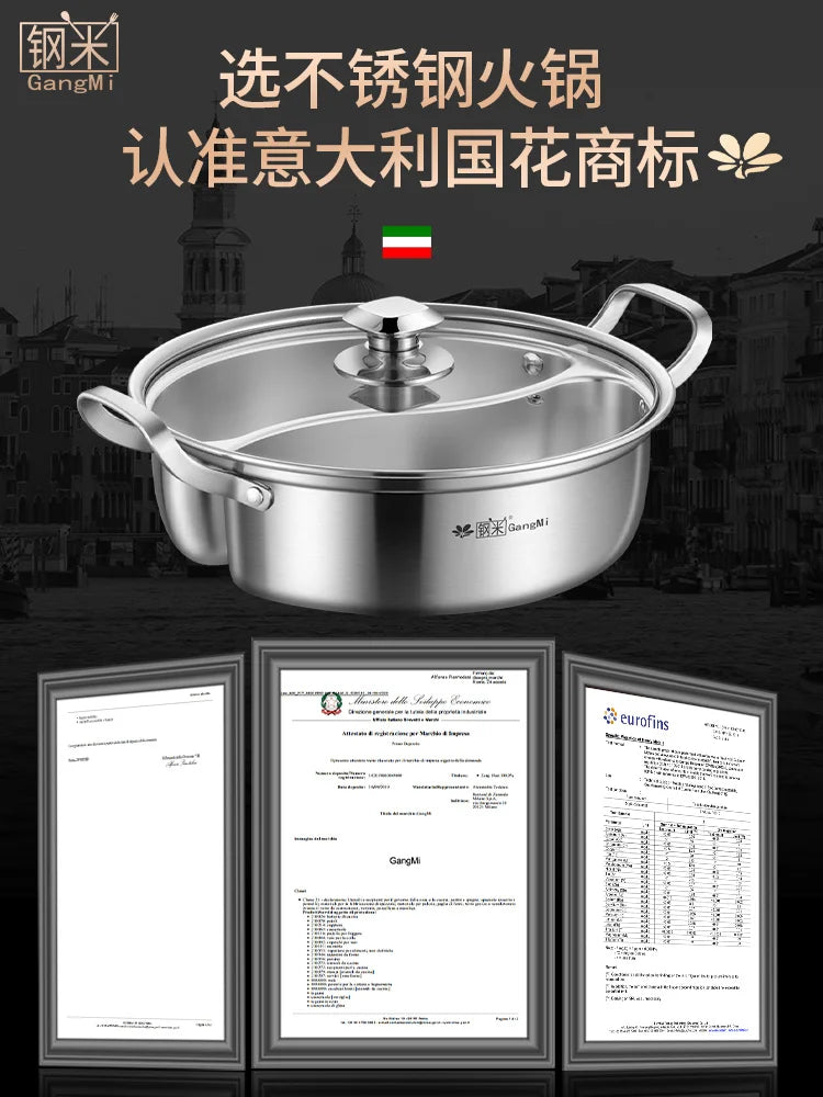 Thickend 304 stainless steel household hot pot induction cooker two-flavor chafing dish soup stew pan stewpan 28-34cm