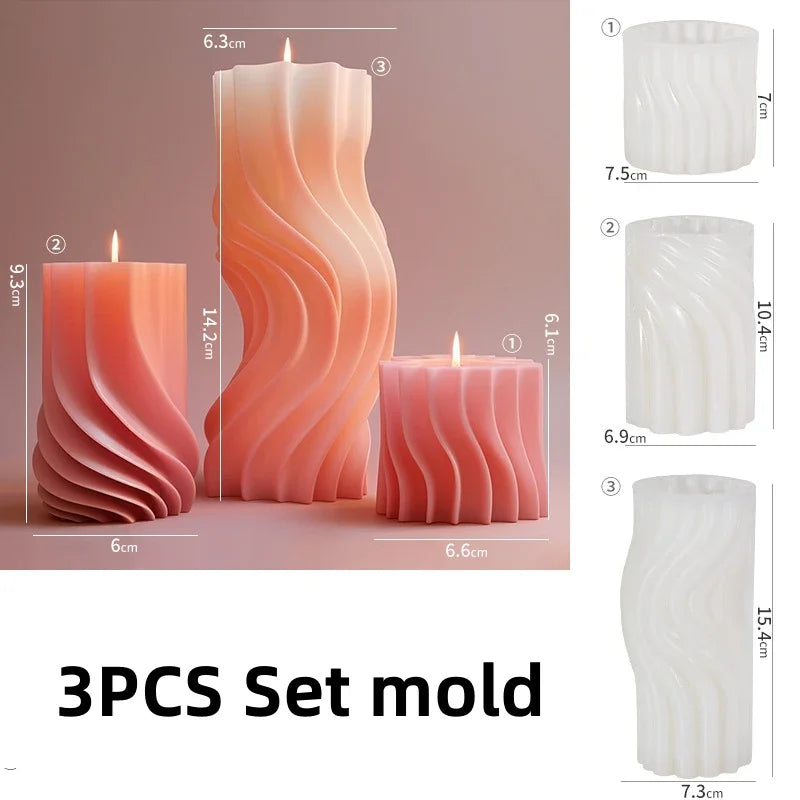 Wave cylindrical candle silicone mold with irregular geometric shape twisted stripes cylindrical candle mold resin gypsum mold