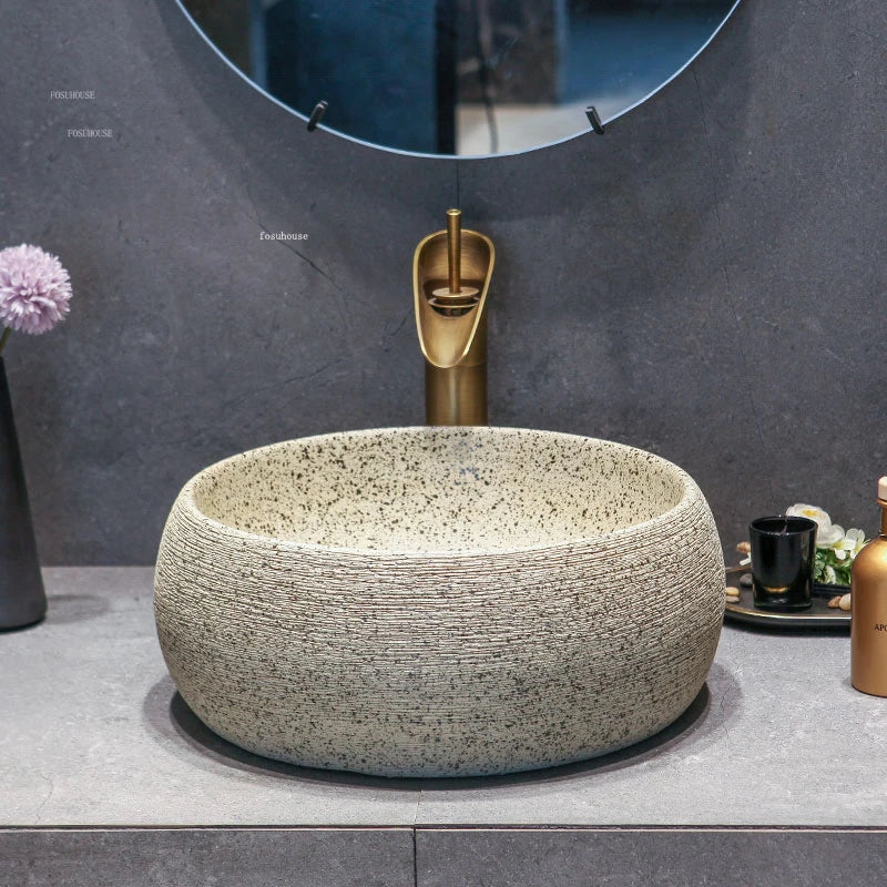 Modern Countertop Basin Vintage Bathroom Sinks Simple Ceramic Oval Washbasins Luxury Square Bathroom Washbasins Kitchen Sink GL