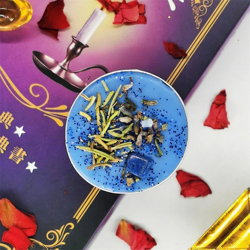 Guest Gift Candle Manifestation Herbal Intention Candle Unscented Spell Dried Flowers Candles with Crystal Tea Lights