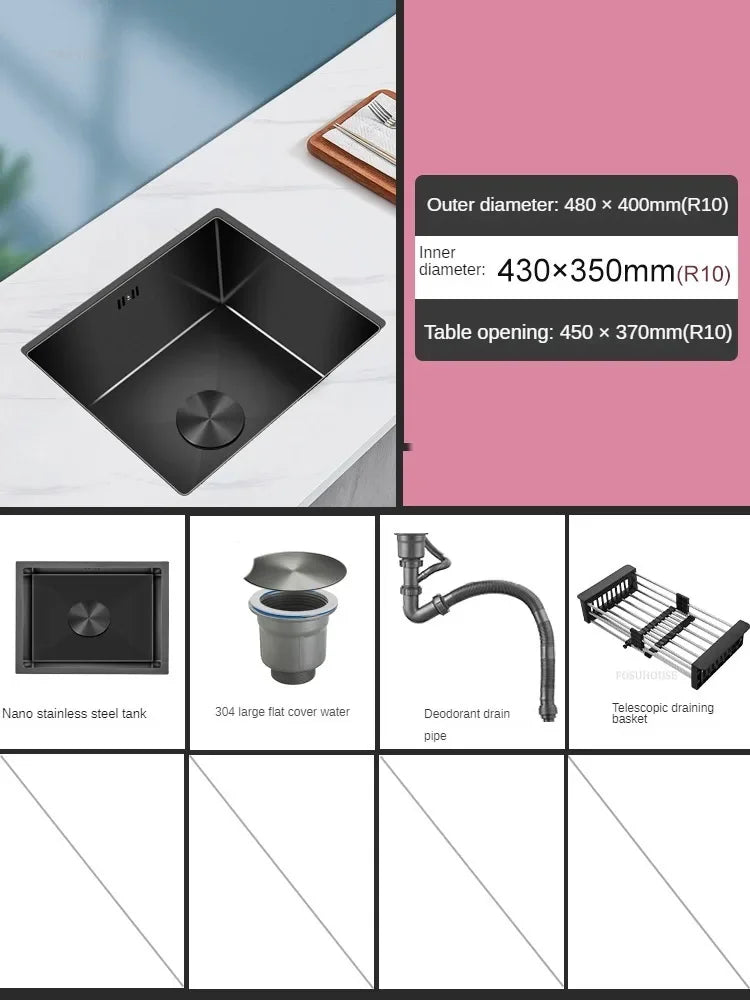 Household Black Sink for Kitchen Italian Metal Dry Handmade Kitchen Sinks Simple Small Light Luxury Kitchen Sinks for Bar