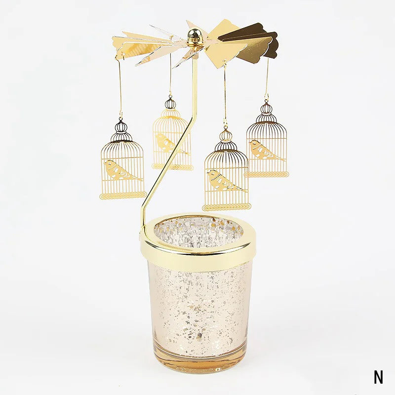 Rotating Candle Stick Holder Gold Candlestick Home Decoration Romantic Valentine's Gift Party Room Decor Carousel Candle Stand
