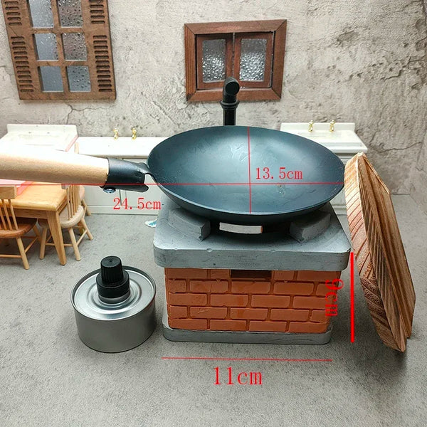 1/6 Doll House Mini Real Cooking King-size Cooktop/ Handle Pan/lid Model Decorative Accessories for Doll House Kitchen Furniture