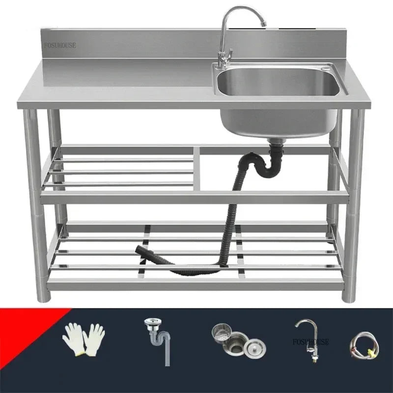 Household Vegetable Washing Basin with Bracket Commercial Stainless Steel Kitchen Sinks Kitchen Workbench Washing Single Sink