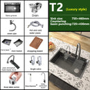 Waterfall Sink Stainless Steel Kitchen Sink Embossed Large Single Slot Ambient light Digital Display Faucet Set Soap Dispenser