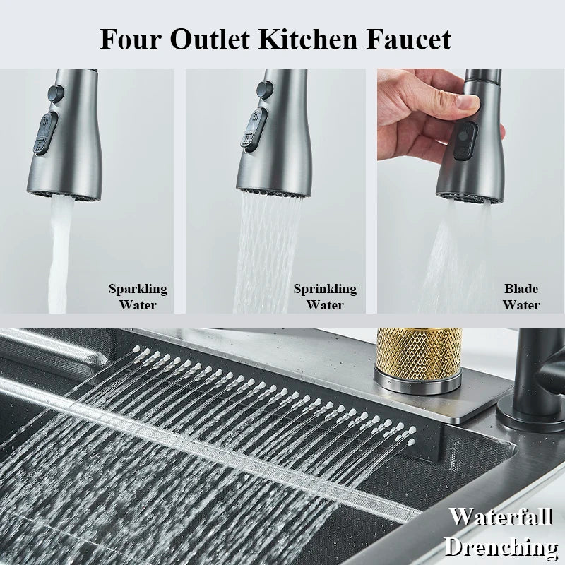 Dark Grey Nano Kitchen Sink Above Mount Washing Basin Chopping Board 304 Stainless Steel Single Grey Kitchen Sink Kitchen Faucet