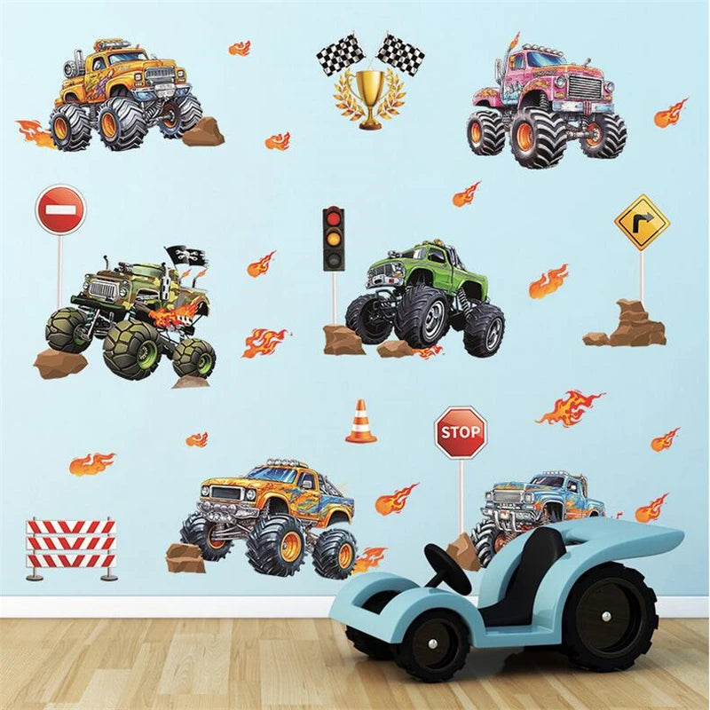 3D Cartoon Automotive Engineering Vehicle Wall Stickers For Kids Room Home Bedroom PVC Decor Cartoon Movie Mural Art Decals