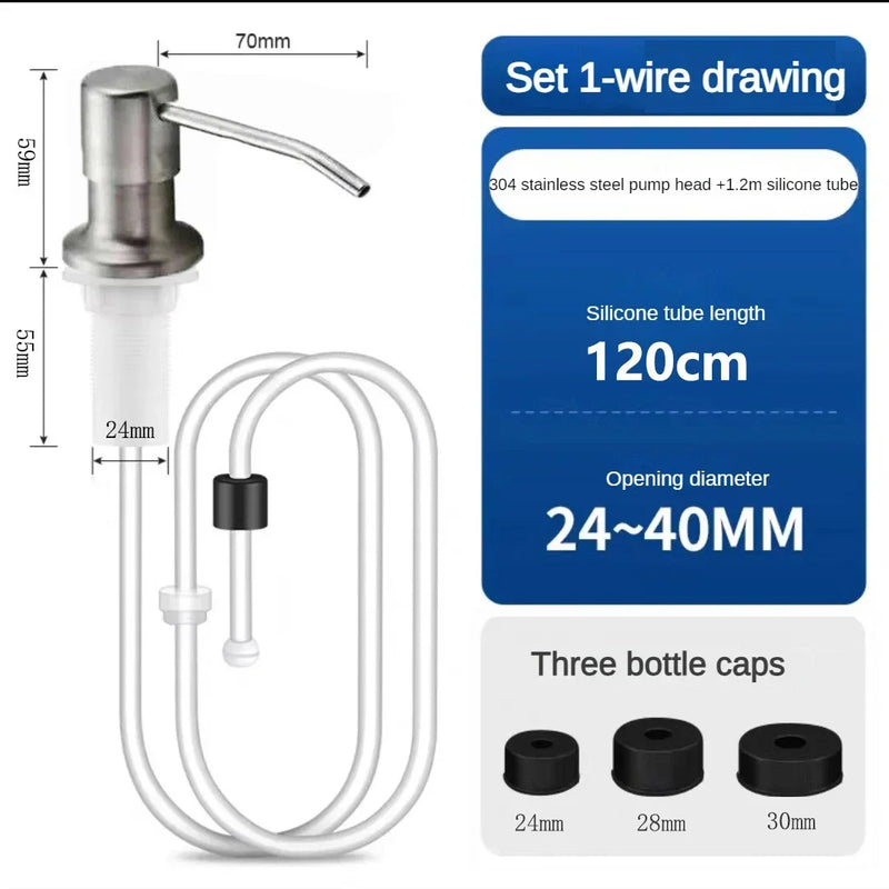 Stainless Steel Soap Dispenser Extension Tube Kit Kitchen Sink Liquid Soap Dispenser Bathroom Lotion Detergent Hand Press Pumps