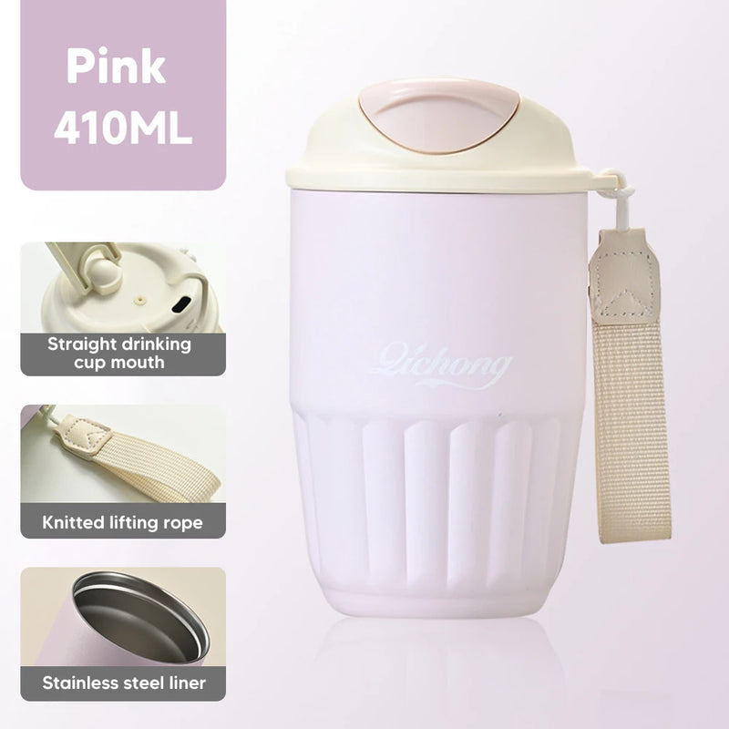 410ml Ceramic Liner Thermos Coffee Cup Double Wall Stainless Steel Vacuum Insulated Thermos For Coffee Thermal Mug Tumbler Gift