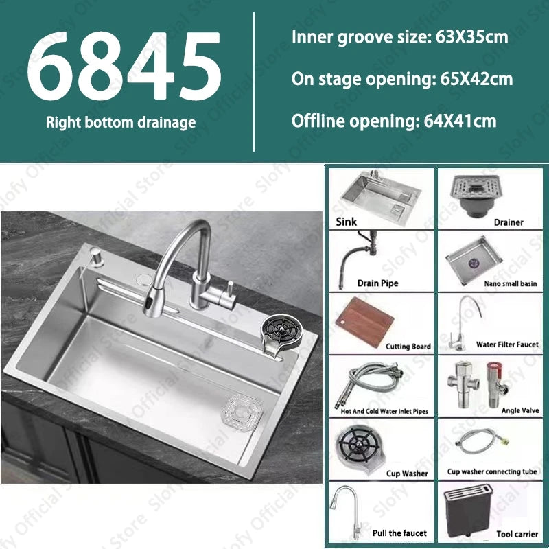 304 Stainless Steel Multifunctional Kitchen Sink Large Capacity Single Bowl Vegetable Workstation Wash/Cut/Drain in One Full Set