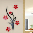 New Retro Vase Flower Tree Pattern DIY Home Room TV Decor Arcylic 3D Wall Sticker Red