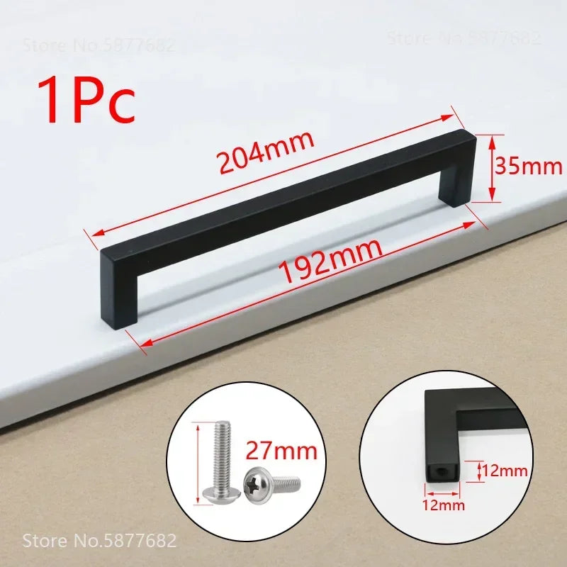 Square Furniture Hardware Black Cabinet Handle Stainless Steel Kitchen Door Knobs Cupboard Wardrobe Drawer Pulls