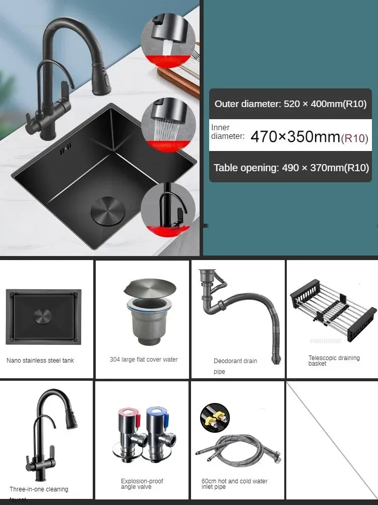 Household Black Sink for Kitchen Italian Metal Dry Handmade Kitchen Sinks Simple Small Light Luxury Kitchen Sinks for Bar