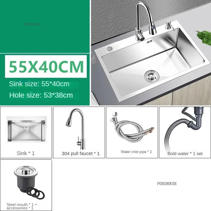 Modern Stainless Steel Kitchen Sinks for Restaurant Thickened Brushed Single-bowl Sink Minimalist Commercial Sinks for Kitchen