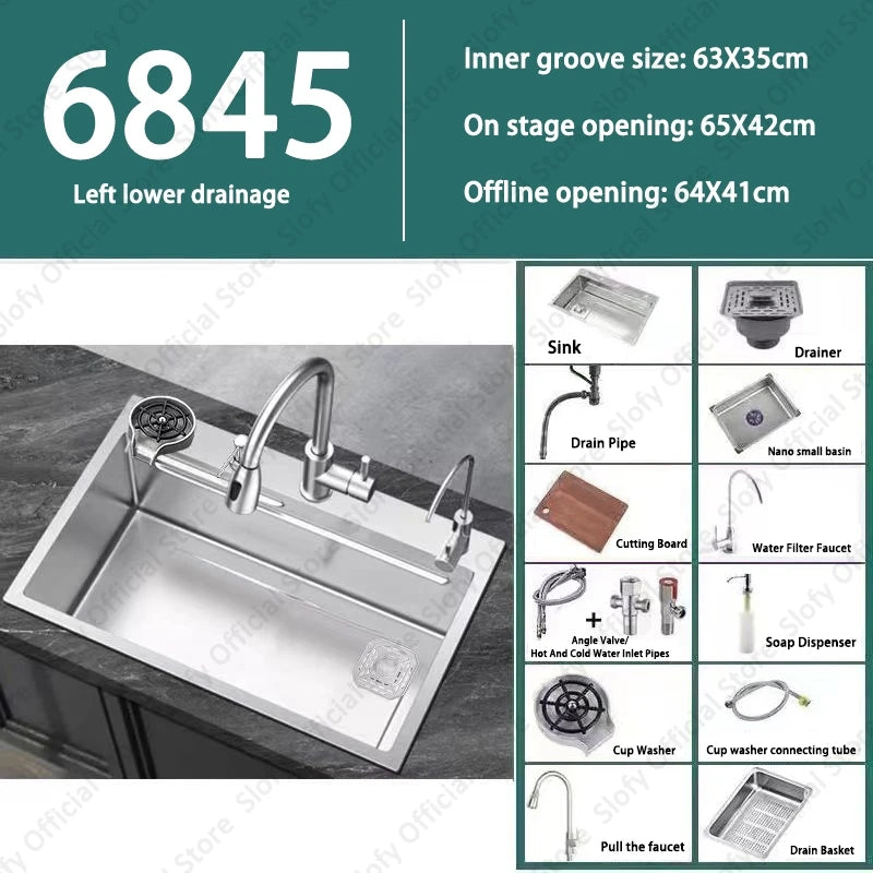 304 Stainless Steel Multifunctional Kitchen Sink Large Capacity Single Bowl Vegetable Workstation Wash/Cut/Drain in One Full Set