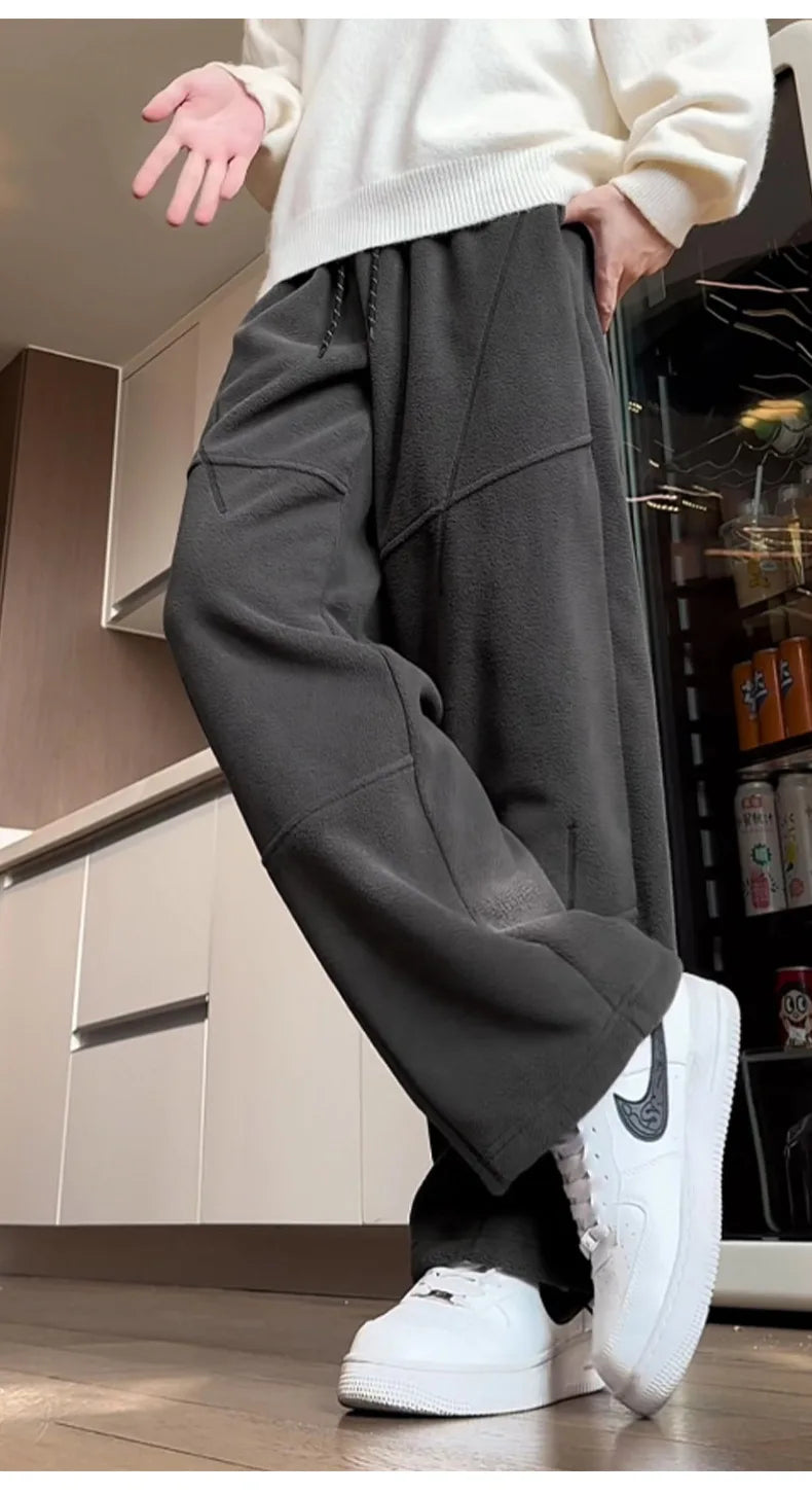 Lazy Wind Shake Grain Velvet Casual Pants Men's Autumn Winter Loose Versatile Straight Warm Heavyweight Sweatpants
