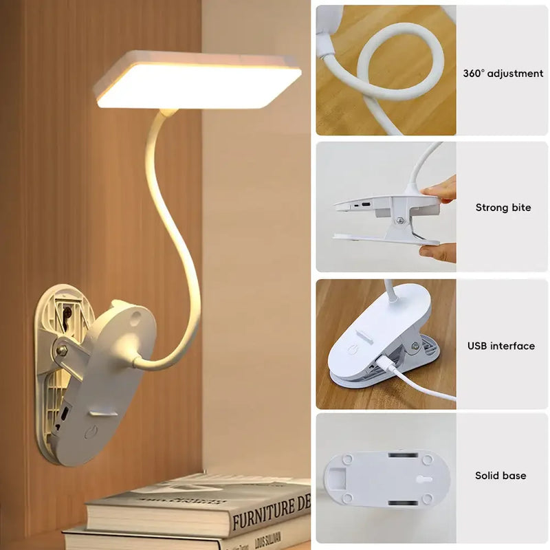 Table Lamp USB Rechargeable Desk Lamp With Clip Bed Reading Book Night Light LED Touch 3 Modes Dimming Eye Protection Light