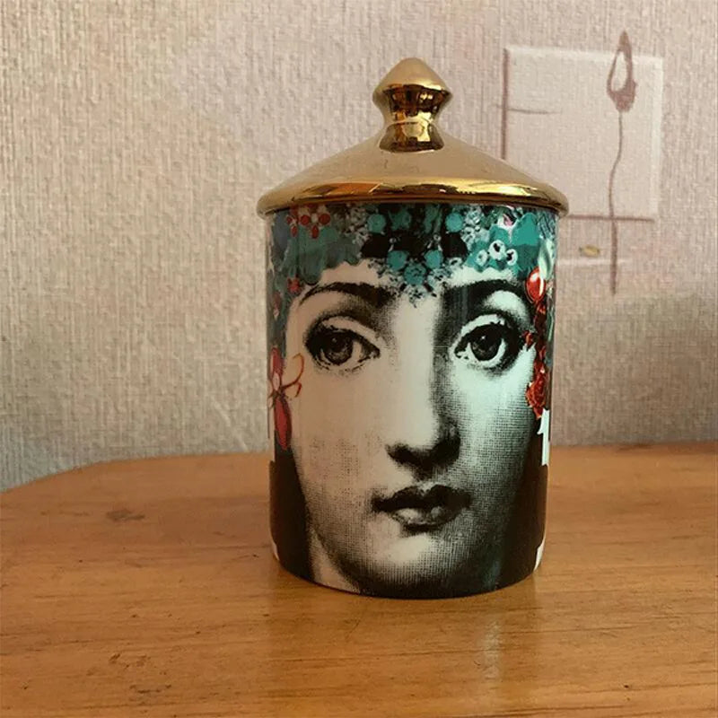 Gold Handmade Ceramic Empty Candle Holder Incense Candles Jar Lady Face Red Lip Cup Living Room Ornaments Home Decoration Box Cr