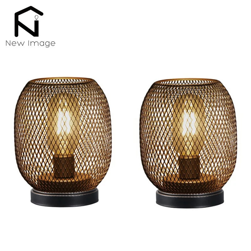 2Pcs Metal Cage Table Lamp Round Shaped LED Lantern Battery Powered Cordless Lamp for Weddings Party  Home Decor Candle Holder