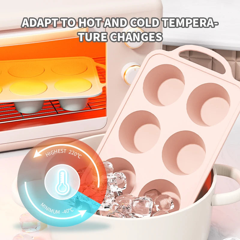 Silicone Muffin Pan, Metal Reinforced Frame Cupcake Pan, Easy to Handle 6 Cup Small Baking Mold Non-stick