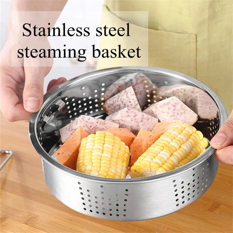 Thick 304 Stainless Steel Food Steamer with Double Handle Rice Cooker Dumplings Steaming Rack Grid Kitchen Cooking Utensils