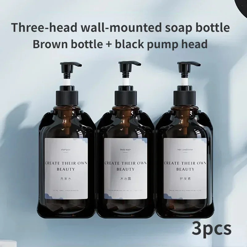 Hotel Wall Mounted Soap Dispenser Set Refillable No Punching Hand Sanitizer Shampoo Conditioner Bottle Holder for Shower Wall