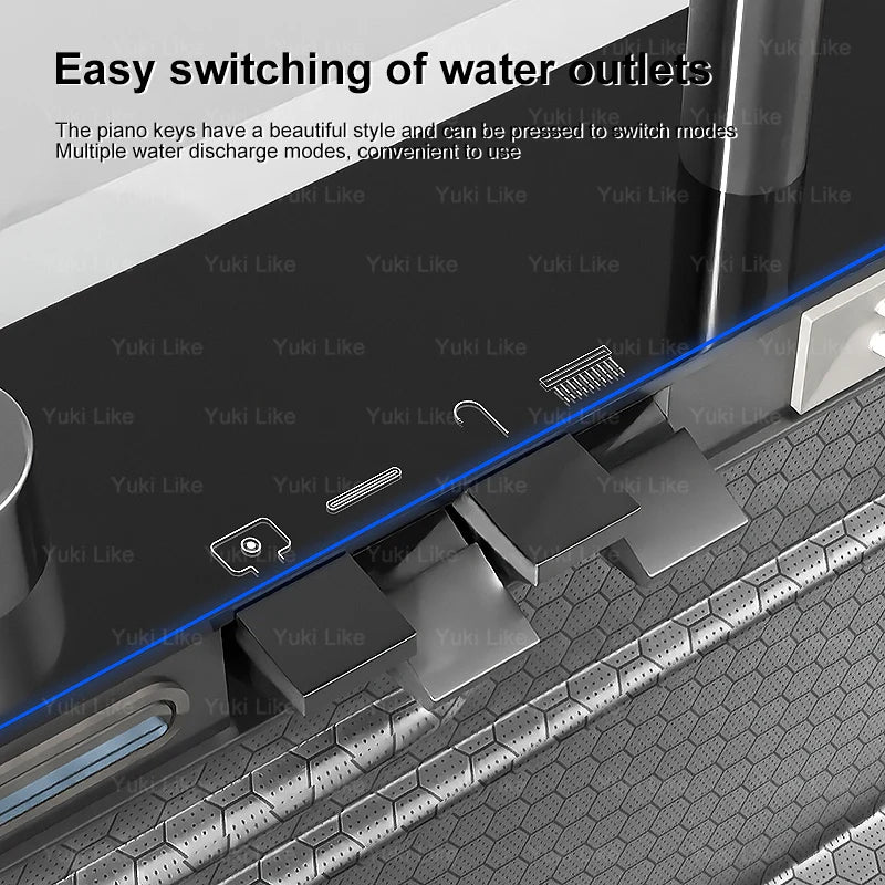 Waterfall Sink Stainless Steel Kitchen Sink Embossed Large Single Slot Ambient light Digital Display Faucet Set Soap Dispenser