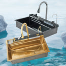 Brushed Gold Waterfall Sink Kitchen Intelligent Digital Display Temperature Control Large Single Slot pull Out Faucet Pure Water